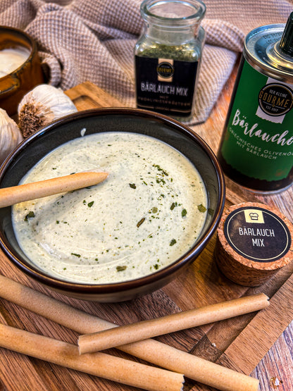 Rezeptidee mit Bärlauchöl für einen Bärlauch-Feta Dip